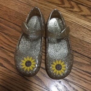 Gold Glitter Kids Shoes with Sunflower